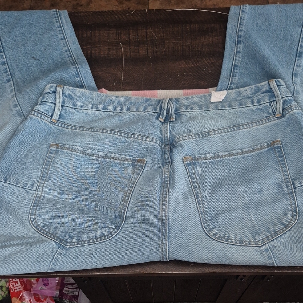 Good American Medium Blue Distressed Flare Jeans - Picture 3 of 4
